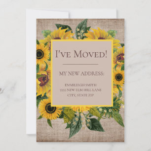 Tarjeta De Agradecimiento Girasol Arpillera Cambio de Dirección Mudanza