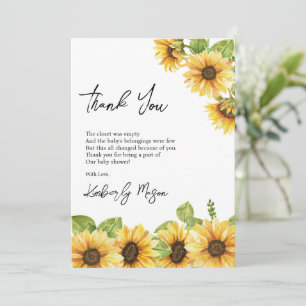 Tarjeta De Agradecimiento Girasol   Bebé en Flor Baby Shower