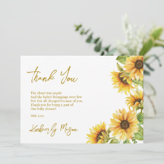 Tarjeta De Agradecimiento Girasol | Bebé en Flor Baby Shower