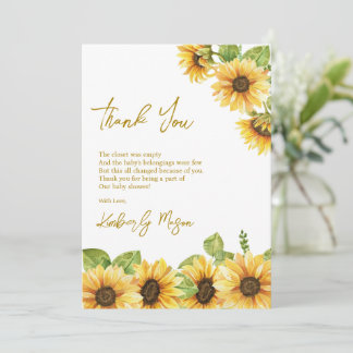 Tarjeta De Agradecimiento Girasol | Bebé en Flor Baby Shower