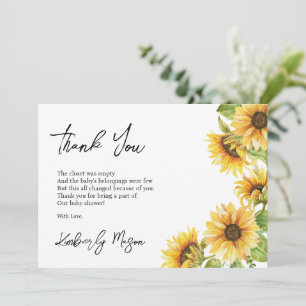 Tarjeta De Agradecimiento Girasol Bebé en Flor Baby Shower