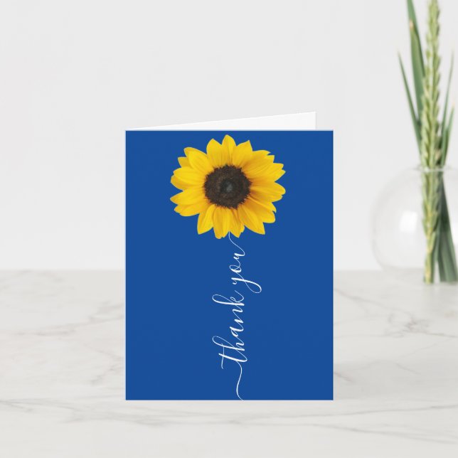 Tarjeta De Agradecimiento Girasol brillante en azul | Manos Difundidas Graci (Anverso)