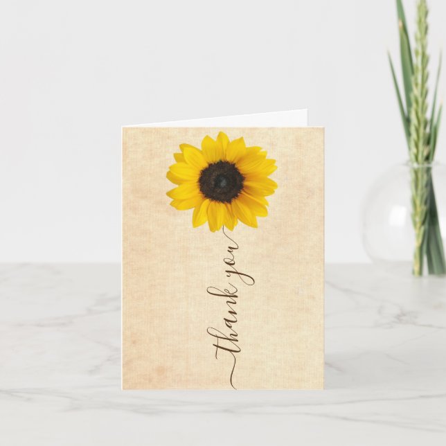 Tarjeta De Agradecimiento Girasol brillante | Mano Rustica Leída (Anverso)