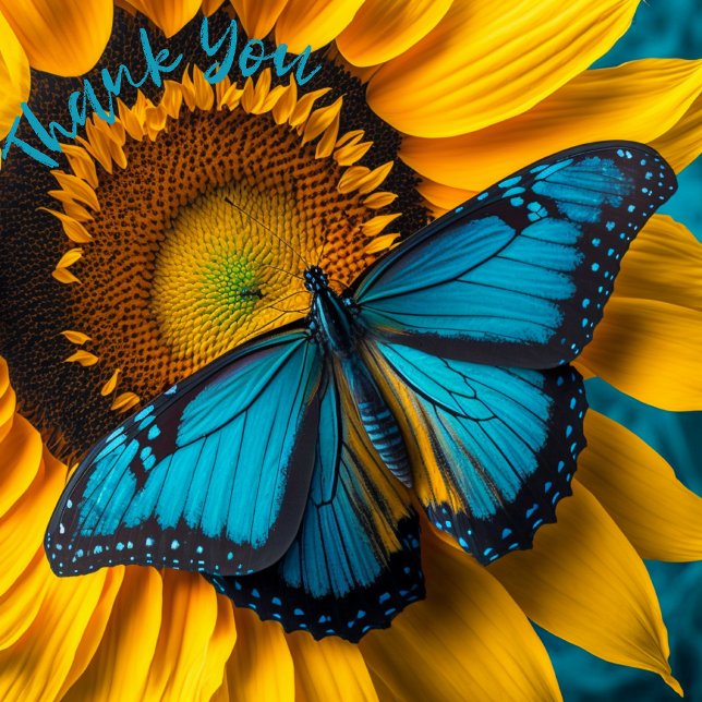 Tarjeta De Agradecimiento Girasol con mariposa azul Aqua (Subido por el creador)