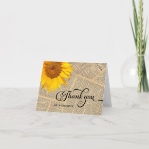 Tarjeta De Agradecimiento Girasol de campo periódico antiguo vintage gracias