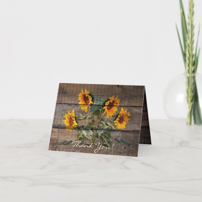 Tarjeta De Agradecimiento Girasol de madera de grano rústico (Anverso)