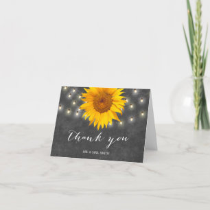 Tarjeta De Agradecimiento Girasol de Pizarra y Luces de Cadena Gracias