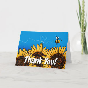 Tarjeta De Agradecimiento girasol de rastro de abeja - gracias