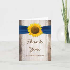 Tarjeta De Agradecimiento Girasol Encaje Azul Marino Cinta Madera Gracias