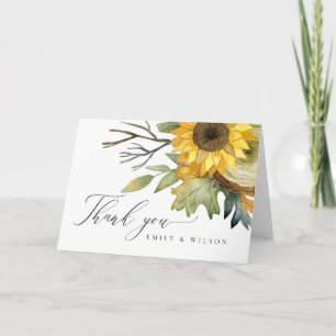 TARJETA DE AGRADECIMIENTO GIRASOL FLORAL ACUARELA RÚSTICA AMARILLA BODA