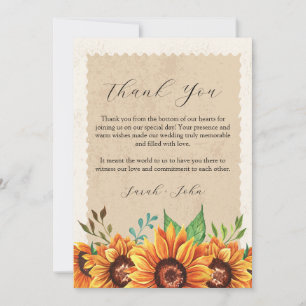 Tarjeta De Agradecimiento Girasol Floral Rústico