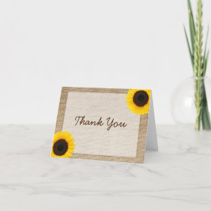 Tarjeta De Agradecimiento Girasol Rústico Arpillera Gracias