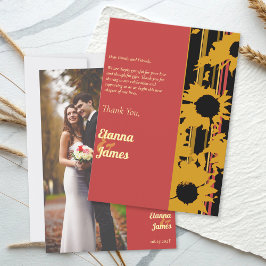 Tarjeta De Agradecimiento Girasol Verano Boda Foto Rojo Dorado