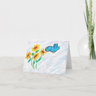 Tarjeta De Agradecimiento girasoles amarillos con pájaro azul