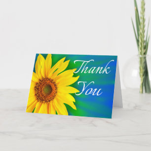 Tarjeta De Agradecimiento Girasoles Amarillos Florales Gracias Sol Azul Flor