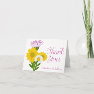 Tarjeta De Agradecimiento Girasoles amarillos y margaritas blancas Gracias e