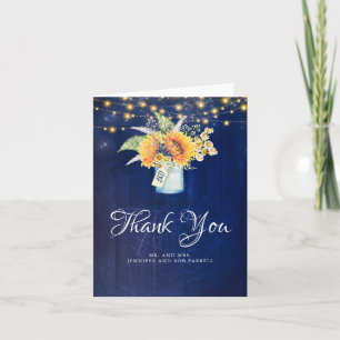 Tarjeta De Agradecimiento Girasoles Azul Marino Rústico País Boda Agradecimi