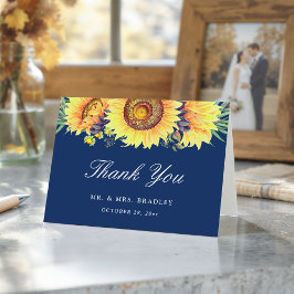 Tarjeta De Agradecimiento Girasoles Azules Del Campo Rústico Gracias