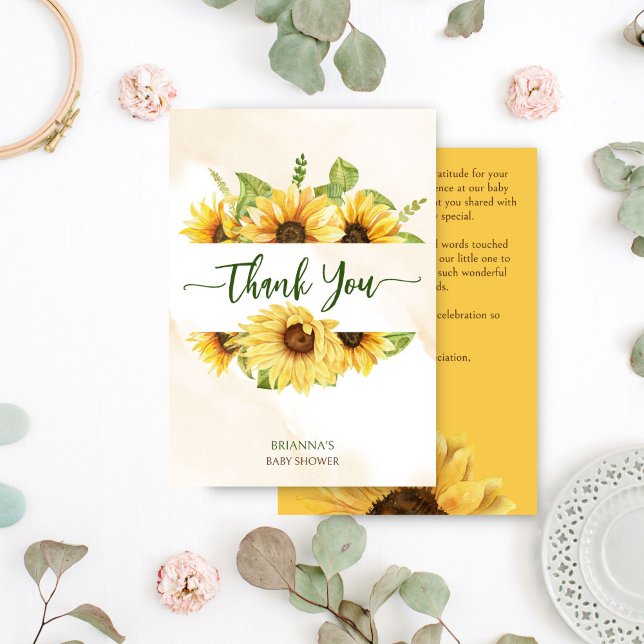 Tarjeta De Agradecimiento Girasoles bebé en flor bebé mostró (Sunflowers baby in bloom baby shower thank you cards summer fall floral baby shower)