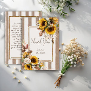 Tarjeta De Agradecimiento Girasoles de enamorarse franja marrón baby shower 