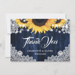 Tarjeta De Agradecimiento Girasoles de madera azul marino Boda elegante guió