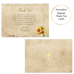 Tarjeta De Agradecimiento Girasoles de pergamino rústico Bautismo ortodoxo