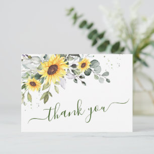 Tarjeta De Agradecimiento Girasoles Elegantes Eucalipto Verdor