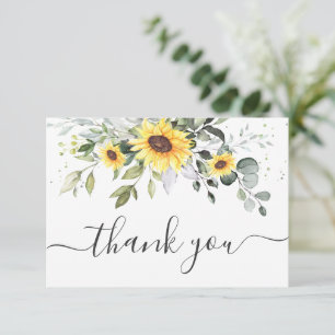 Tarjeta De Agradecimiento Girasoles Elegantes Eucalipto Verdor