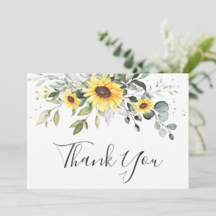 Tarjeta De Agradecimiento Girasoles Elegantes Eucalipto Verdor
