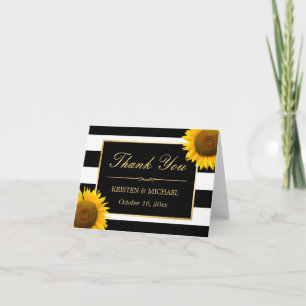 Tarjeta De Agradecimiento Girasoles Elegantes Rayas Blancas y Negras Gracias