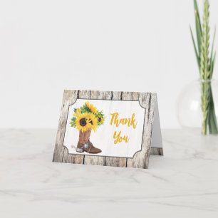 Tarjeta De Agradecimiento Girasoles en Bridal Shower de Botas de Vaquero Agr