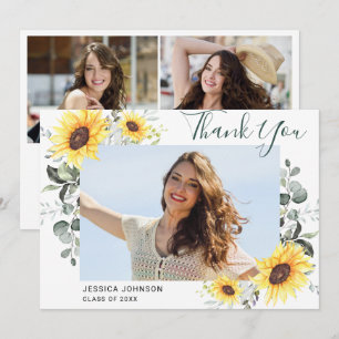 Tarjeta De Agradecimiento Girasoles Eucalipto Rústico 3 Graduación FOTOGRÁFI