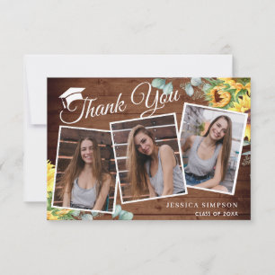 Tarjeta De Agradecimiento Girasoles Eucalipto Rústico 3 Graduación FOTOGRÁFI