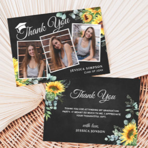 Tarjeta De Agradecimiento Girasoles Eucalipto Rústico 3 Graduación FOTOGRÁFI