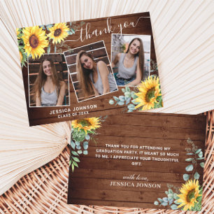 Tarjeta De Agradecimiento Girasoles Eucalipto Rústico 3 Graduación FOTOGRÁFI