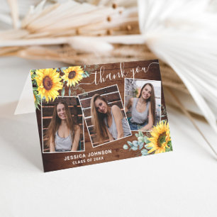 Tarjeta De Agradecimiento Girasoles Eucalipto Rústico 3 Graduación FOTOGRÁFI