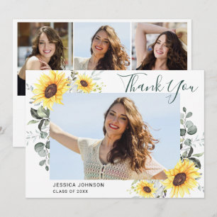 Tarjeta De Agradecimiento Girasoles Eucalipto Rústico 4 Graduación FOTOGRÁFI