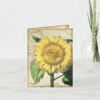 Tarjeta De Agradecimiento Girasoles Florales Vintage - Boda de Otoño