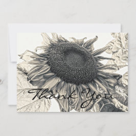 Tarjeta De Agradecimiento Girasoles Gigantes Arte Floral Vintage Sepia
