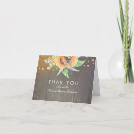 Tarjeta De Agradecimiento Girasoles Rústicos y Luces de Cuerda de Madera Gra