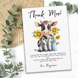 Tarjeta De Agradecimiento Girasoles Vaca Linda Modernos Cumpleaños Granja Se