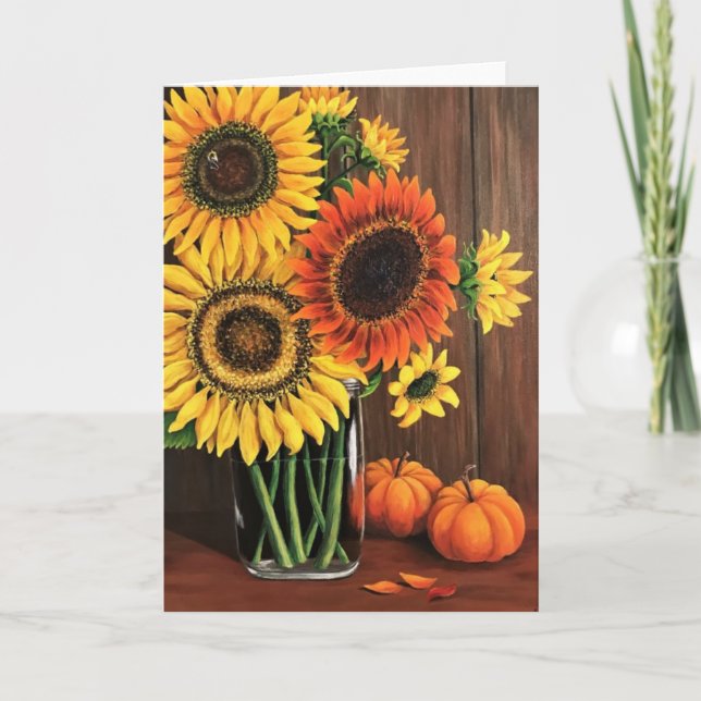Tarjeta de agradecimiento girasoles y calabazas (Anverso)