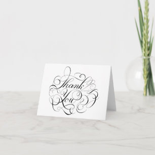 Tarjeta De Agradecimiento Giratorios Florales de Gracias en Blanco y Negro C