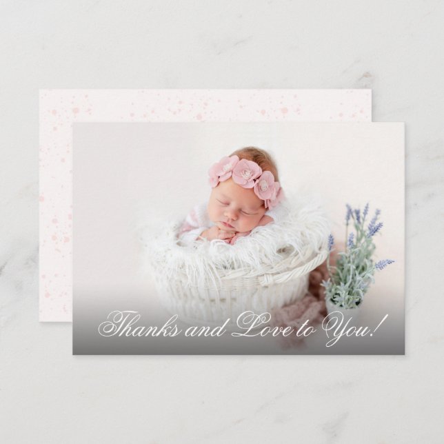 Tarjeta De Agradecimiento Girl Christening Pink Watercolor  (Anverso / Reverso)
