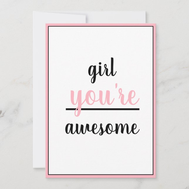 Tarjeta De Agradecimiento  Girl You're Awesome Kind Gesture Girly Modern (Anverso)