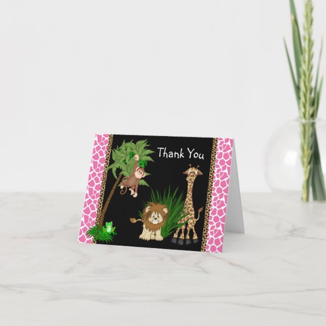 Tarjeta De Agradecimiento Girls Jungle Safari Thank You Cards (Anverso)