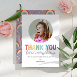 Tarjeta De Agradecimiento Girls Minimalist Photo Rainbow 2nd Birthday