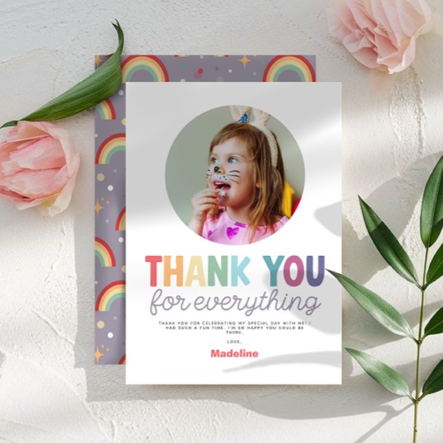 Tarjeta De Agradecimiento Girls Minimalist Photo Rainbow 2nd Birthday (Subido por el creador)