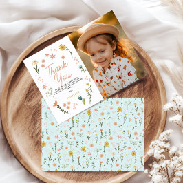 Tarjeta De Agradecimiento Girls Two Wild Boho Wildflower Birthday Photo