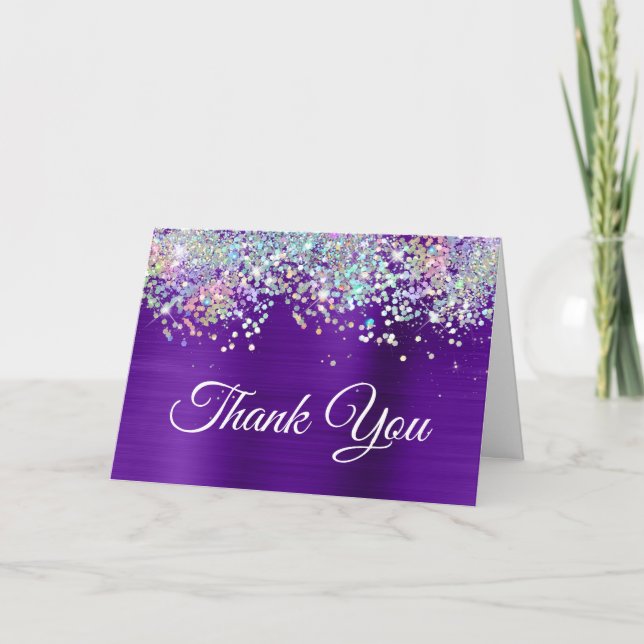 Tarjeta De Agradecimiento Girly Bright Indigo Relieve metalizado Púrpura Hol (Anverso)